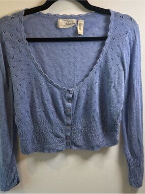Guess Blue Pointelle Cropped Cardigan Sweater L Y2K‎